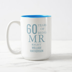 Mr Right Fun 60th Wedding Anniversary Two-Tone Coffee Mug