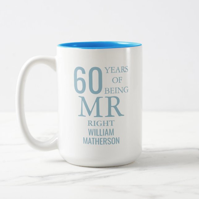 Mr Right Fun 60th Wedding Anniversary Two-Tone Coffee Mug (Left)