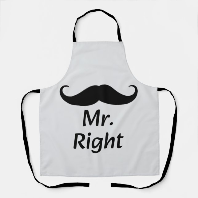 Mr. Right Moustache Fun Matching Couple Apron (Front)