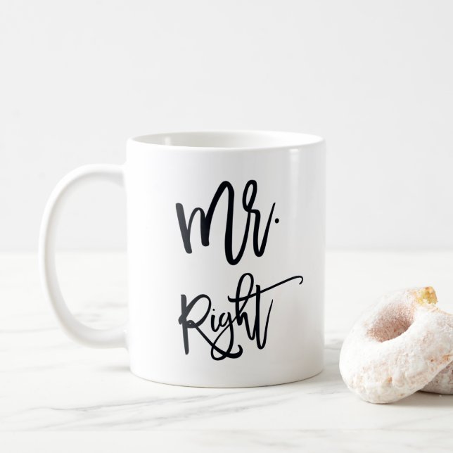 Mr. Right | Mr. Trendy Script Personalised Coffee Mug (With Donut)
