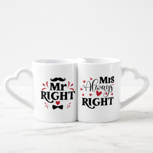 Mr Right & Mrs Always Right Cute Funny Couple Gift Coffee Mug Set