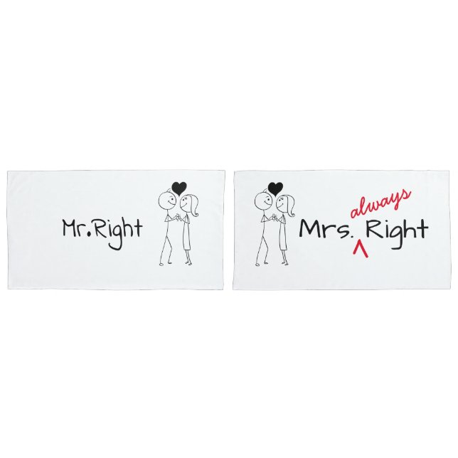 Mr.Right Mrs.Always Right Minimal Line Art Couple Pillowcase (Front-Set)
