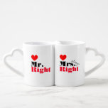 Mr Right Mrs Always Right mug set for couples<br><div class="desc">Mr Right Mrs Always Right mug set for couples. Cute wedding gift idea for just married bride and groom / newlyweds. Also fun as Mr. and Mrs. anniversary present or Valentine's Day gift. Romantic his and hers design with red hearts. Double sided coffee mugs with heart shape handles. Marriage humour...</div>