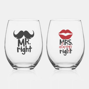 Mr Right, Mrs Always Right Stemless Wine Glass