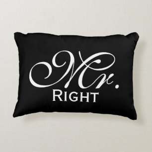 Mr Right Scroll Text In Black And White Decorative Cushion