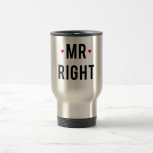 Mr. right text design with red hearts travel mug