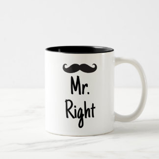 Mr Right with Moustache Two-Tone Coffee Mug