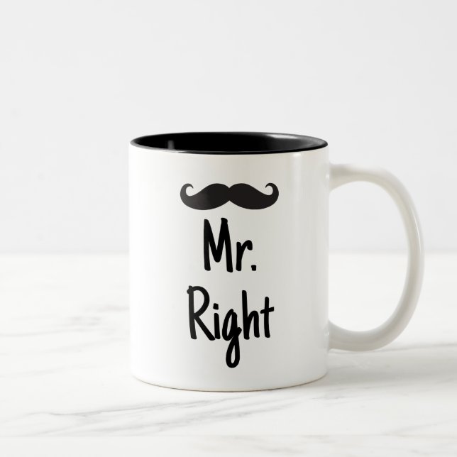 Mr Right with Moustache Two-Tone Coffee Mug (Right)