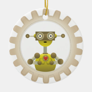 Mr. Robot with Steampunk Gear Heart Ornament Round