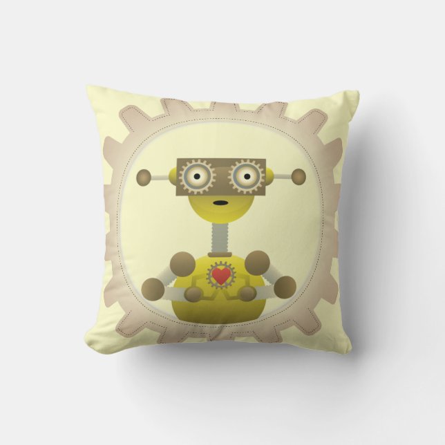 Mr. Robot with Steampunk Gear Heart Pillow (Front)
