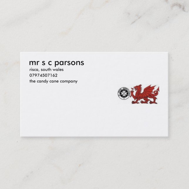 mr s c parsons business card (Front)