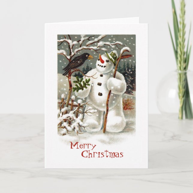 Mr. Snowman and Mr. Crow Greeting Card (Front)