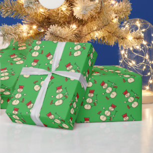 Mr Snowman on Kelly Green Christmas Wrapping Paper