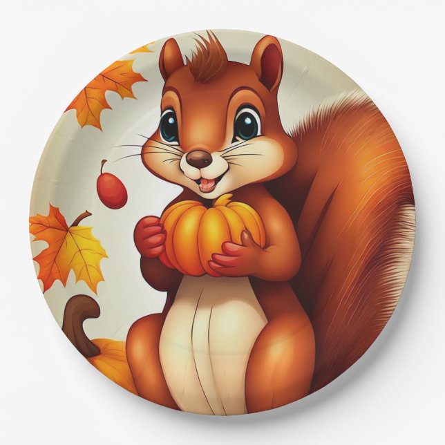 Mr. Squirrel Birthday Party Paper Plates (Front)