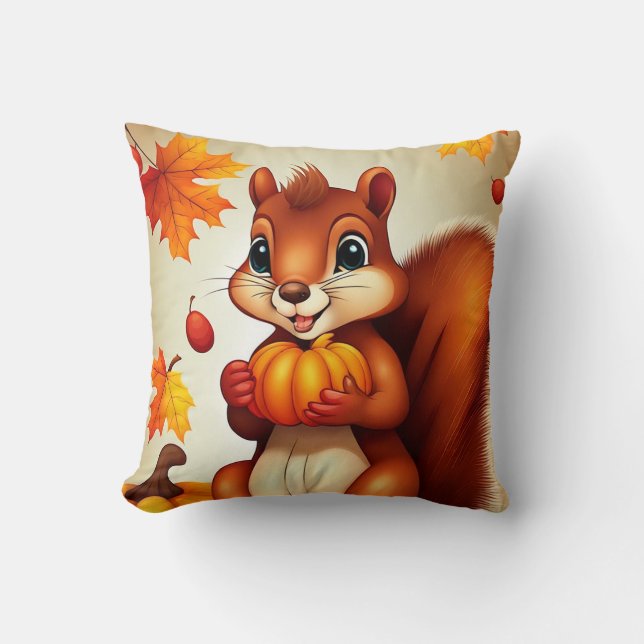 Mr. Squirrel Cozy Fall Vibes Throw Pillow (Front)