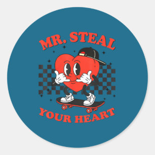 Mr Steal Your Heart For Boys Toddlers Valentine's  Classic Round Sticker