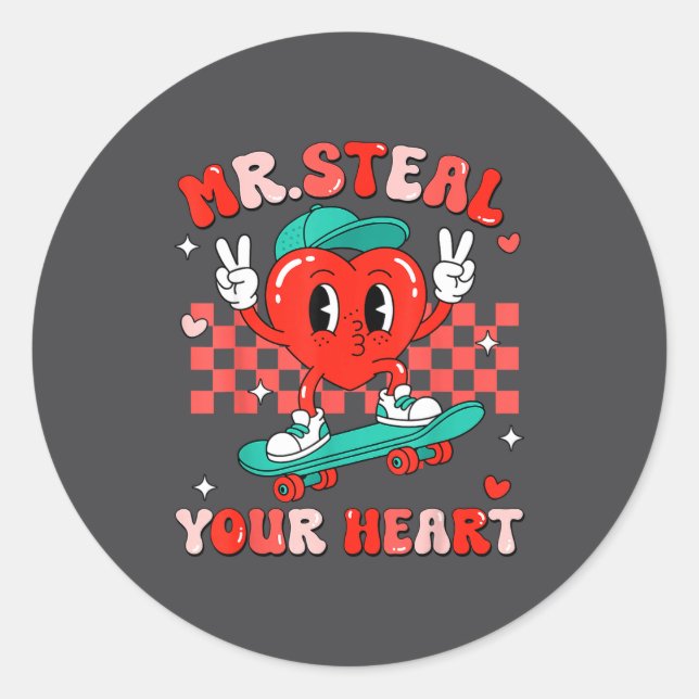 Mr Steal Your Heart For Boys Toddlers Valentine's  Classic Round Sticker (Front)