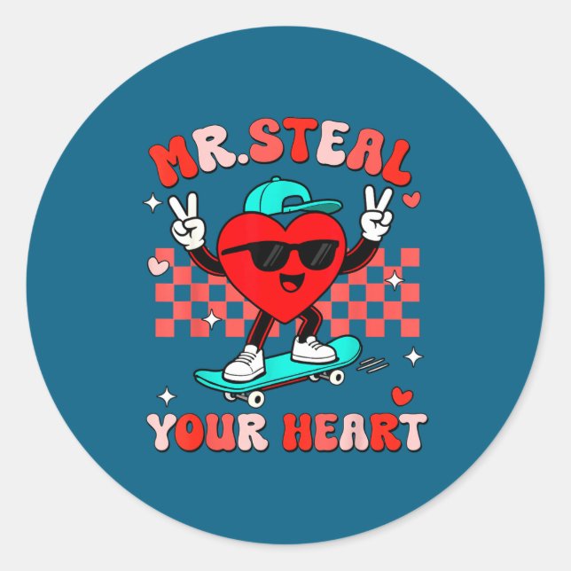 Mr Steal Your Heart For Boys Toddlers Valentine's  Classic Round Sticker (Front)