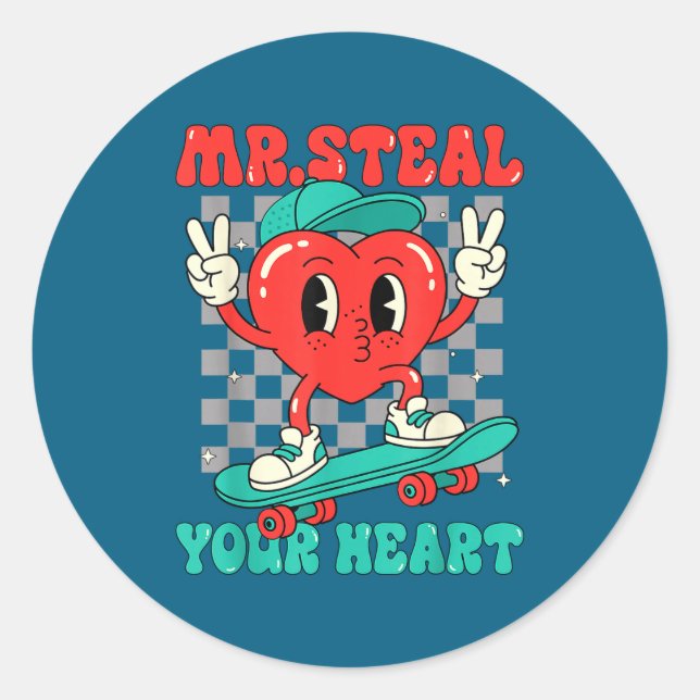 Mr Steal Your Heart For Boys Toddlers Valentine's  Classic Round Sticker (Front)
