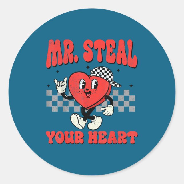 Mr Steal Your Heart For Boys Toddlers Valentine's  Classic Round Sticker (Front)