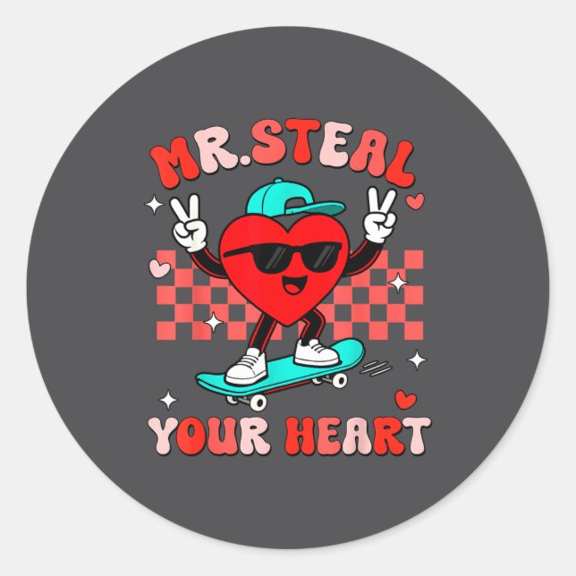 Mr Steal Your Heart For Boys Toddlers Valentine's  Classic Round Sticker (Front)