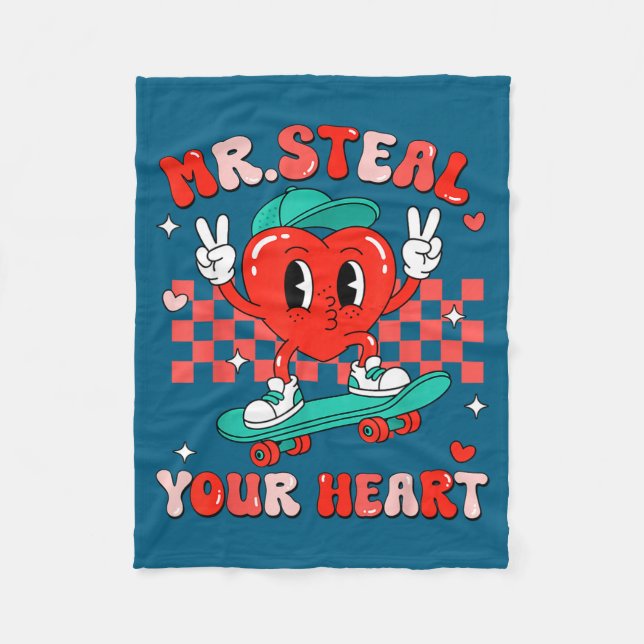 Mr Steal Your Heart For Boys Toddlers Valentine's  Fleece Blanket (Front)
