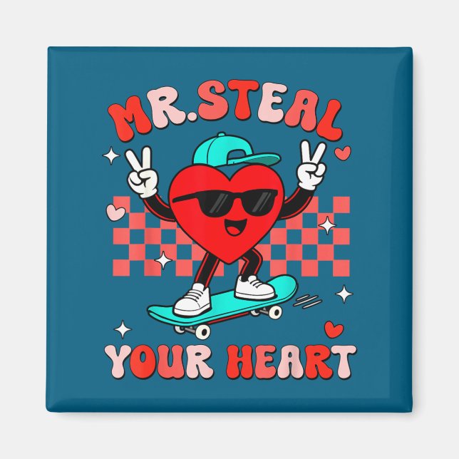 Mr Steal Your Heart For Boys Toddlers Valentine's  Magnet (Front)
