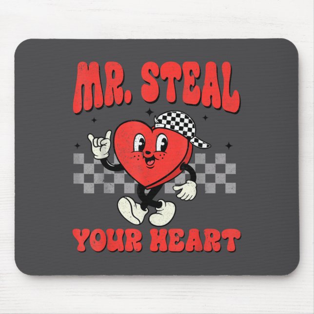 Mr Steal Your Heart For Boys Toddlers Valentine's  Mouse Mat (Front)