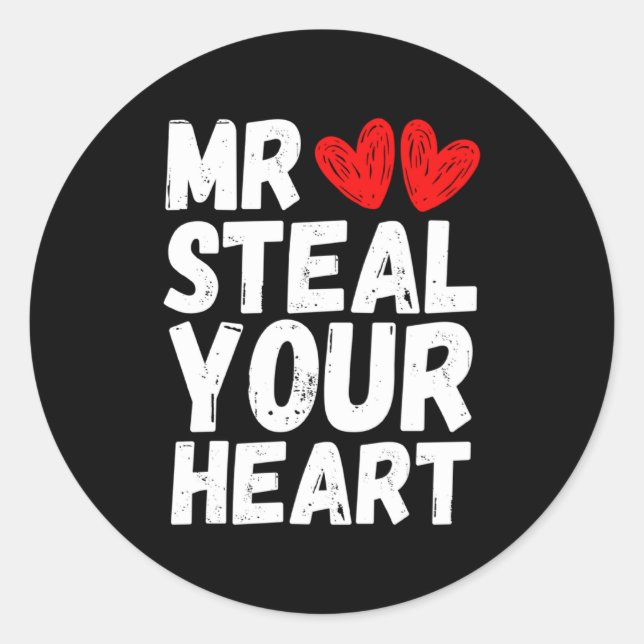 Mr Steal Your Heart Valentines Day Boys Kids  Classic Round Sticker (Front)