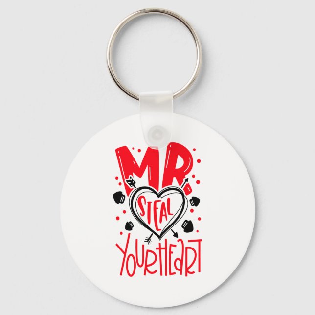 Mr Steal Your Heart Valentines Day Matching Coupl  Key Ring (Front)