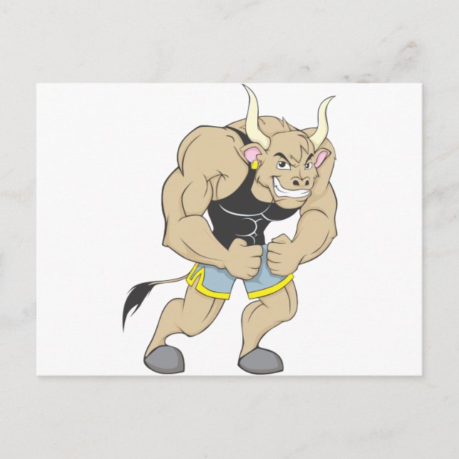 Mr Strong Shirt | Cute Muscular Mr Strong Ox Shirt Postcard (Front)