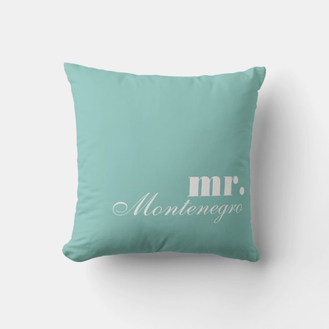 Mr. Throw Pillows | Custom Name Blue Throw Pillow (Front)
