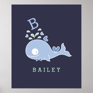 Mr. Whale Bow Tie Monogram Boy Nursery Wall Art
