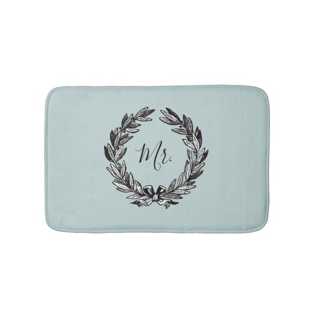 Mr Wreath Turquoise Bath Mat (Front)