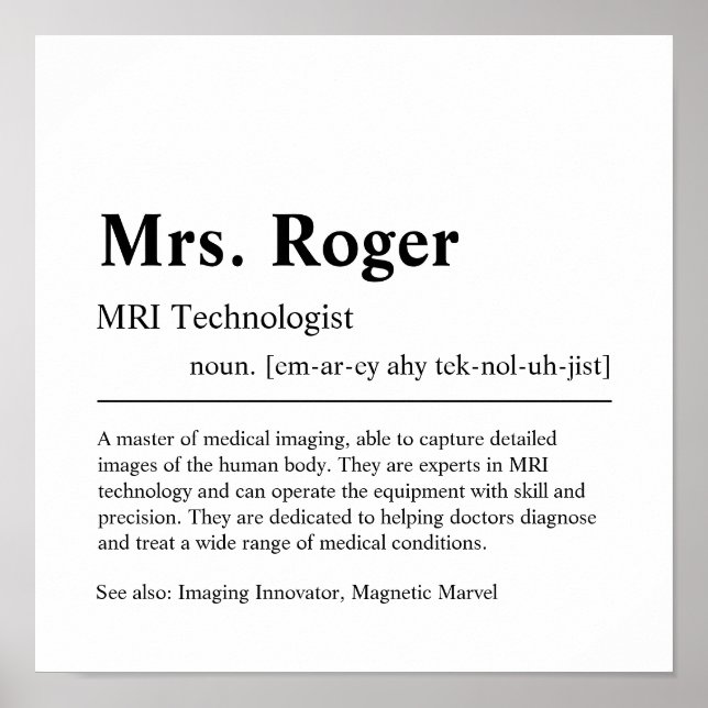 MRI Technologist Personalised Gift Poster (Front)