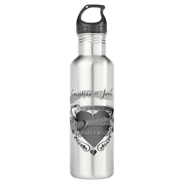 Mrs."10th Tin Wedding Anniversary" 3DHeart Emblem 710 Ml Water Bottle (Front)