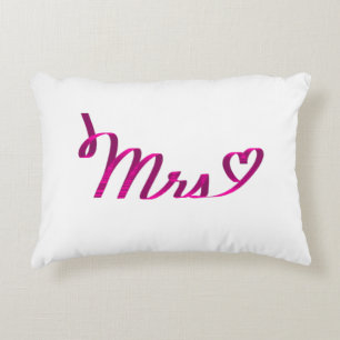 "Mrs <3" in Dark Pink Ribbon Accent Pillow