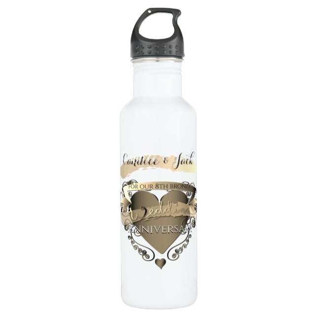 Mrs."8th Bronze Wedding Anniversary" 3DHeartEmblem 710 Ml Water Bottle (Front)