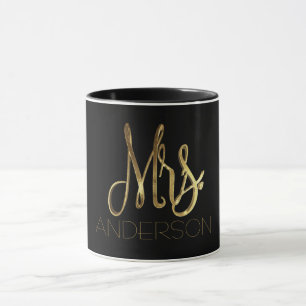 Mrs Add Name Black and Gold Elegant Typography Mug