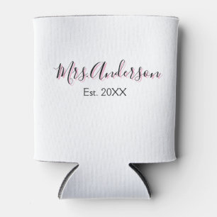 Mrs add name last name black pink est year modern can cooler