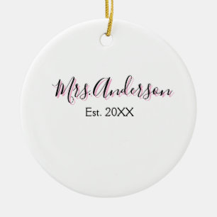 Mrs add name last name black pink est year modern ceramic tree decoration