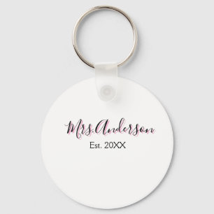 Mrs add name last name black pink est year modern key ring