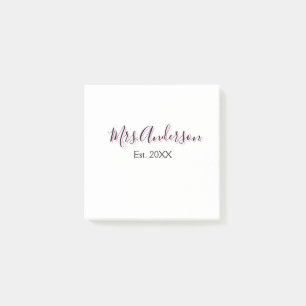 Mrs add name last name black pink est year modern  post-it notes