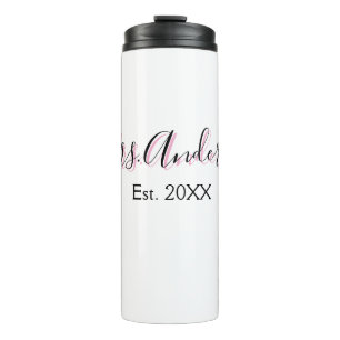 Mrs add name last name black pink est year modern  thermal tumbler
