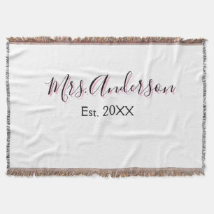 Mrs add name last name black pink est year modern throw blanket