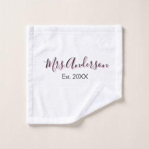 Mrs add name last name black pink est year modern  wash cloth