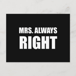 Mrs Always Right Funny Couple Set Postcard