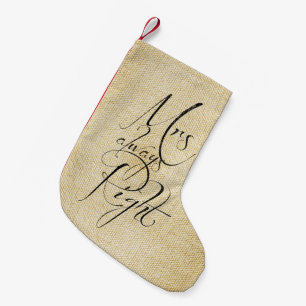 Mrs Always Right linen pattern Small Christmas Stocking