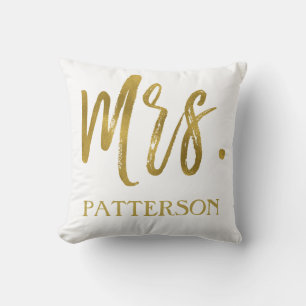 Mrs. and Last Name Faux Gold Foil Pillow