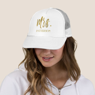 Mrs. and Last Name Faux Gold Foil Trucker Hat